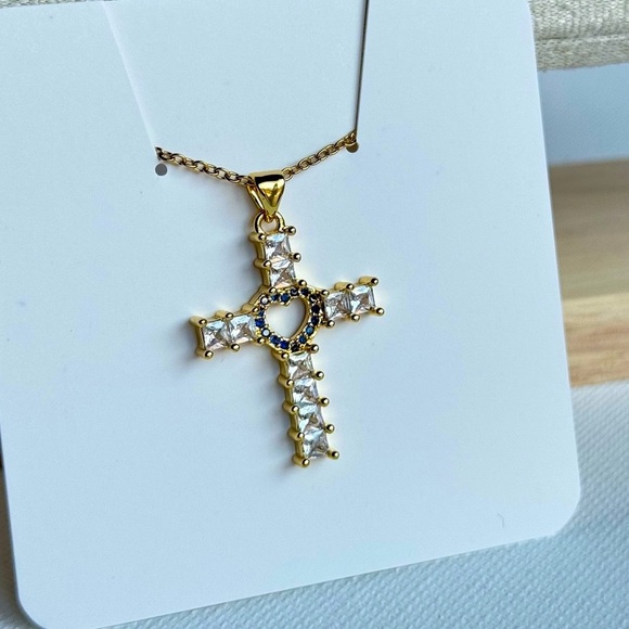 Elegant Gold and Silver Cross Pendant Necklace - Picture 1 of 3